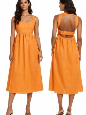 O.P.T. Orange Cotton Midi Dress Open Back Size M
